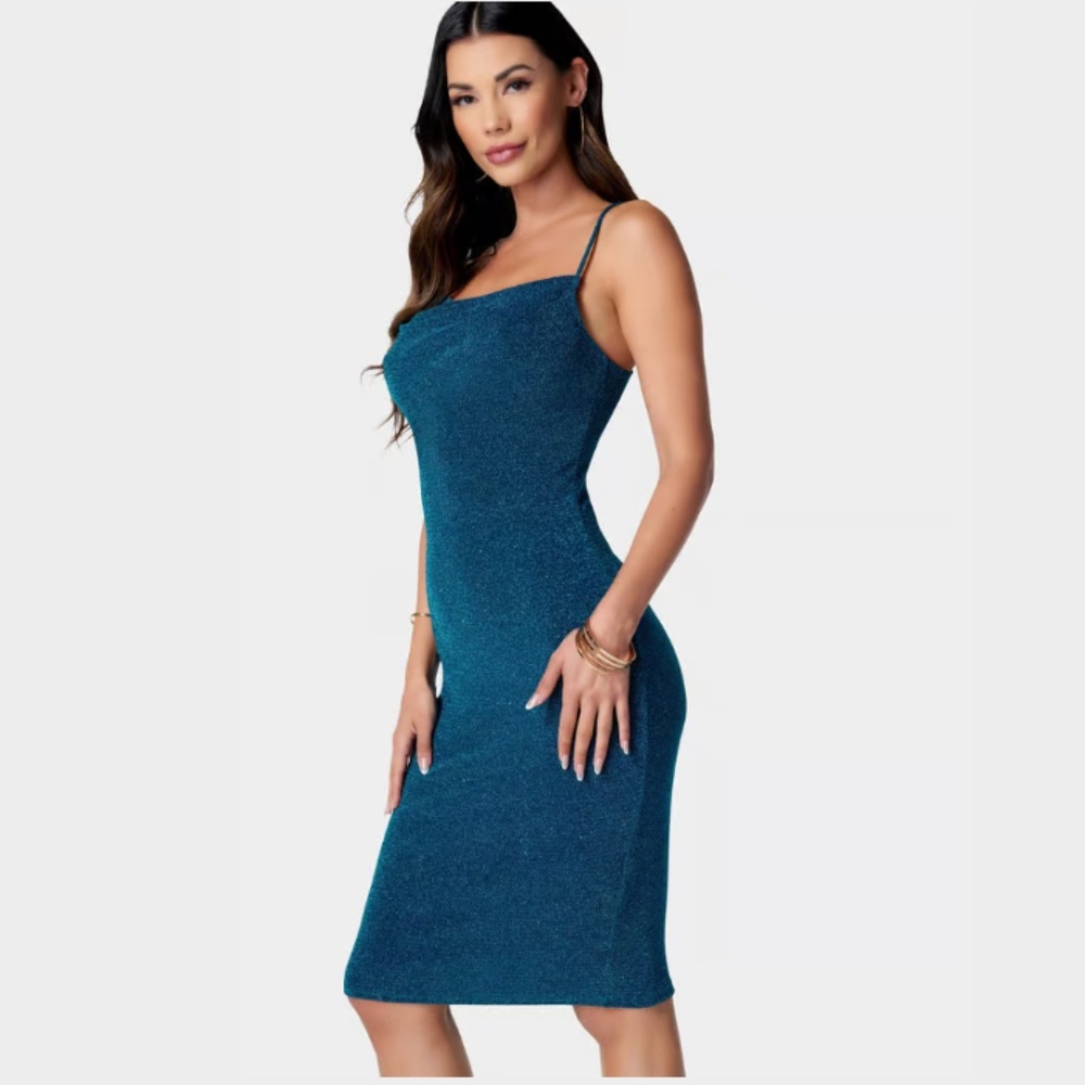 NWT Teal Metallic Scrub Slip Dress Bebe